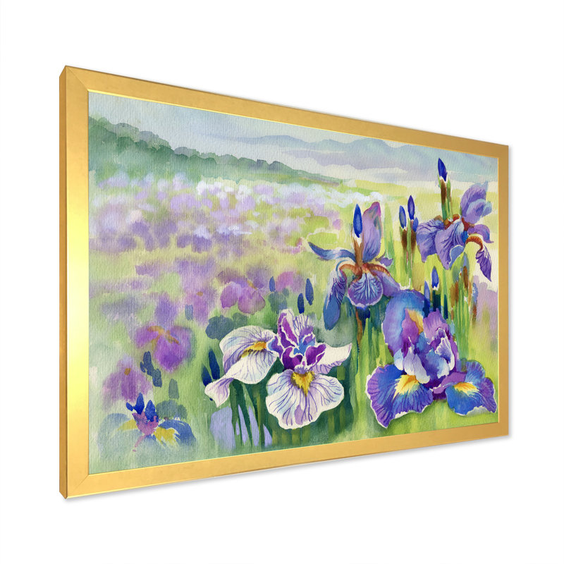 «Purple Iris Field In Summer», reproduction sur toile flottante, H 12 po x l 20 po x P 1 po, Encadrement doré