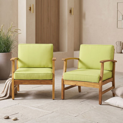 Ensemble de 2 fauteuils club d'extérieur en bois d'acacia avec coussins résistants à l'eau et panneau à lattes