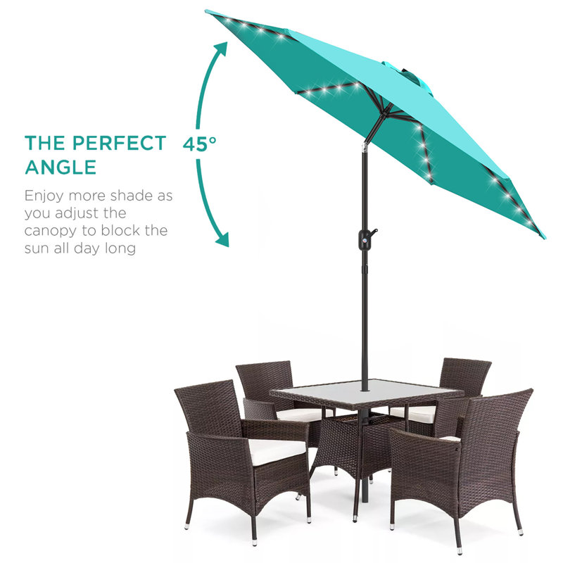 7.5 Ft Peacock Blue Solar LED Lighted Patio Umbrella