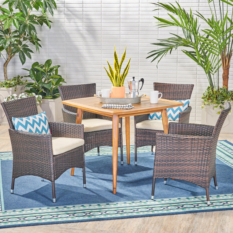 Throwback 4 - Person Acacia Wicker Patio Dining Set with Square Table