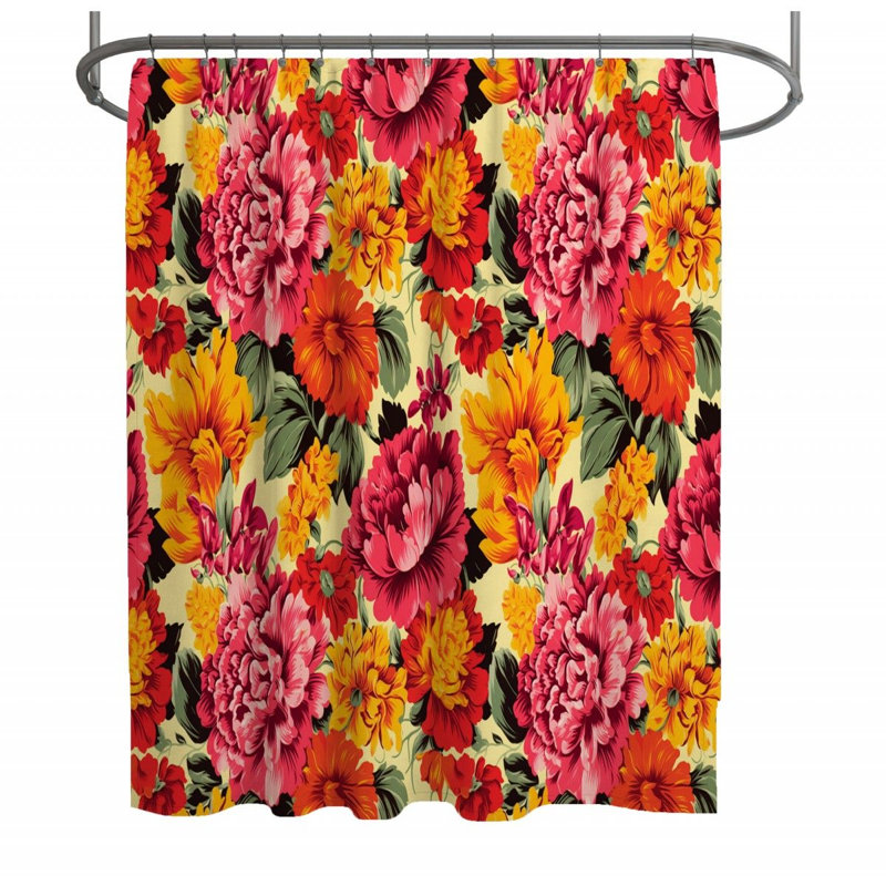 Rideau de douche rétro - Décoration florale de salle de bain, H 73 po x l 70 po