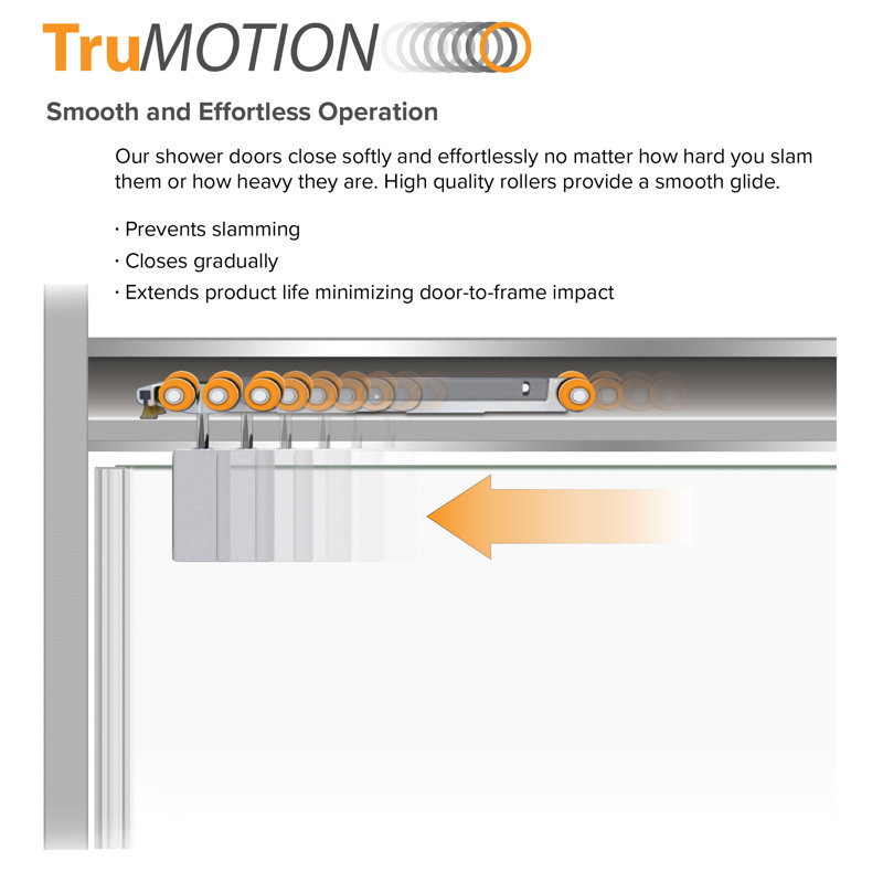 Brushed Stainless Frameless Sliding Shower Door with TruMotion Technology