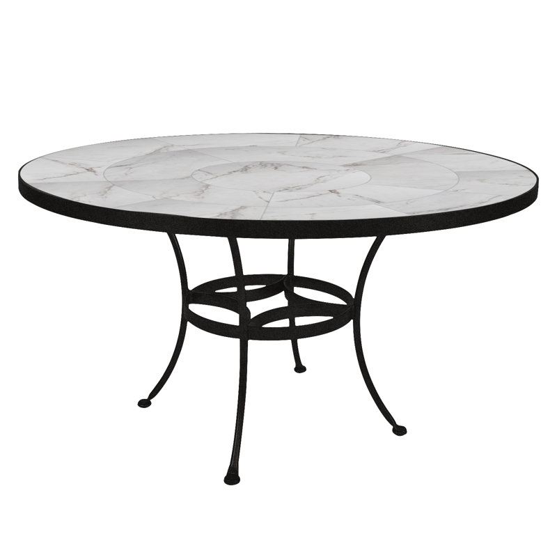 Outdoor Round Dining Table, 54" W x 54" L x 29.5" H, Pallazo White, Carbon Black