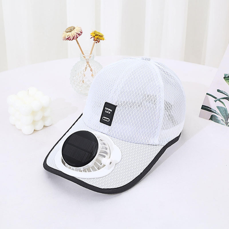 Kbndieu Summer Breathable Mesh Hat Solar Charging Fan Hat Sun Protection Hat, White
