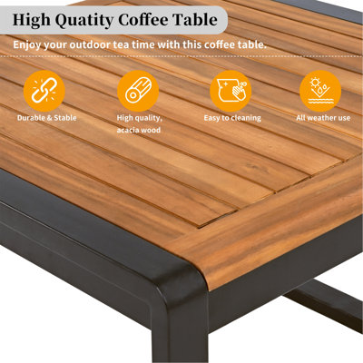 4 Pieces Outdoor Patio Conservation Set, Metal and Wood Frame Sectional L-shaped Sofa with Soft Cushion and a Coffee Tables for Garden, Backyard, Porch and Deck, Beige