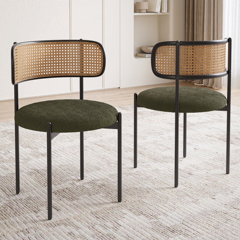 Ambri Rattan Back Fabric Upholstered Side Chair, Green, 2