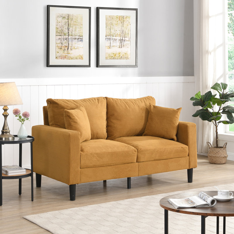 Orange 57" 2 Comfy With Upholstered Sponge Cushion. Wooden Frame For Small Space Living, Bedroom, Apartment Form 2. Living Room, Look