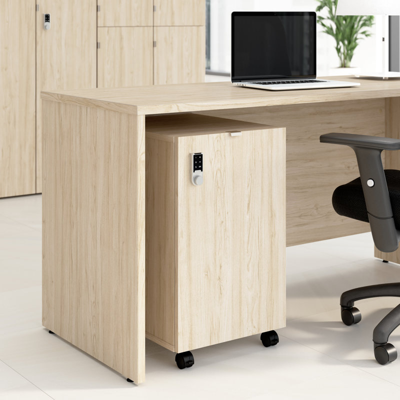 Bush Business Furniture Assure Mobile File Cabinet With Drawers And Keypad Lock, Natural Elm