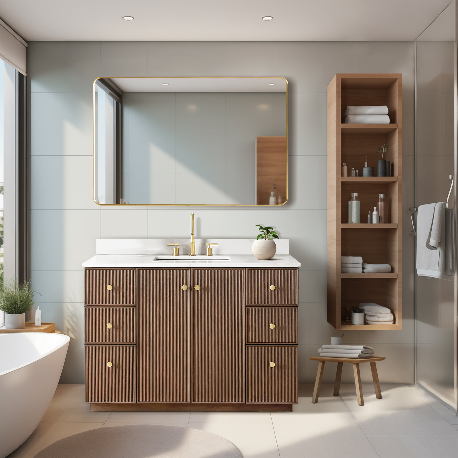 Amella 48'' Single Bathroom Vanity, Dark Brown Oak