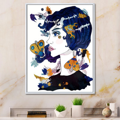 Portrait d'une fille avec des papillons de nuit - reproduction sur toile