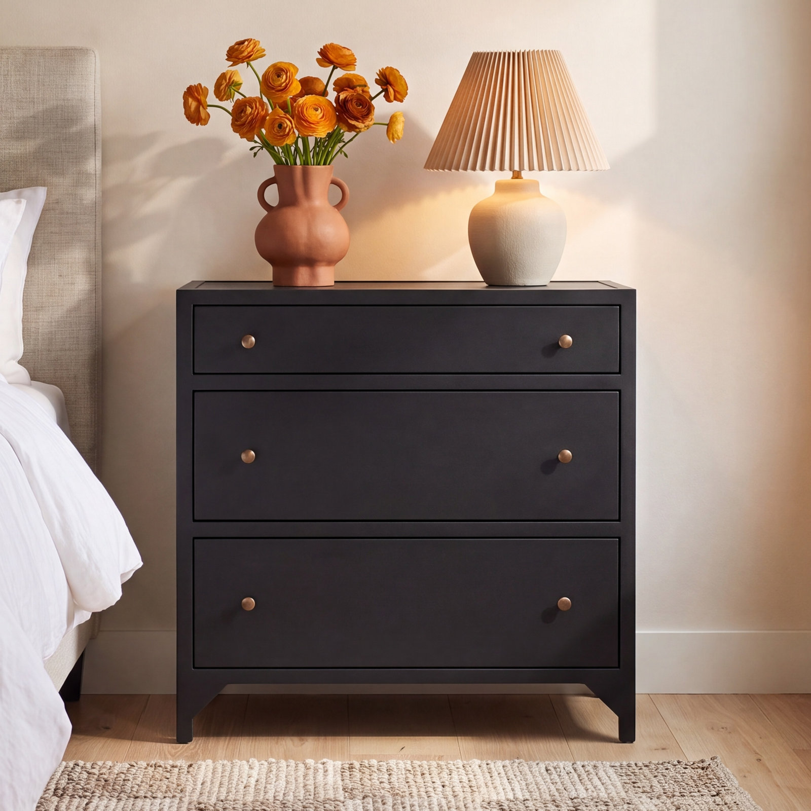 Melany 3 - Drawer Nightstand, Black