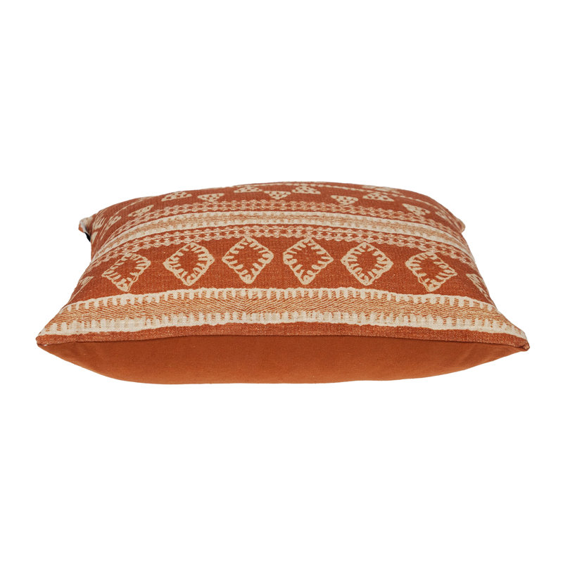 Transitional Tribal Orange and Beige Cotton Throw Pillow