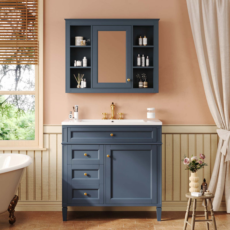 Meuble-lavabo 36 po avec armoire à pharmacie, Bleu