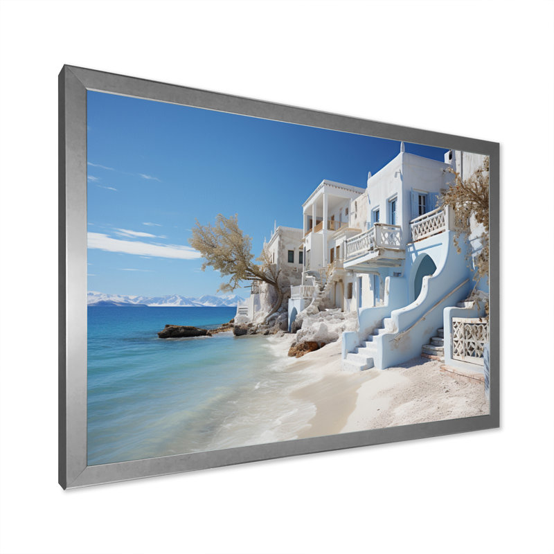Beach Whitewashed Shores - Landscapes Wall Art Living Room, H 34 po x l 44 po x P 1,5 po, Cadre simple argenté