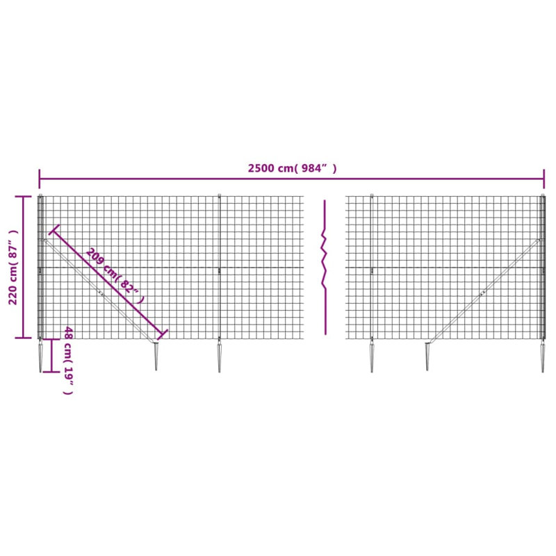 Biagina Metal Wire/Mesh Fence, 220cm H x 2500cm W x 10cm D, 13, Green