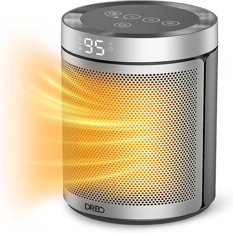 Silver Portable Electric Heater with Thermostat and Timer