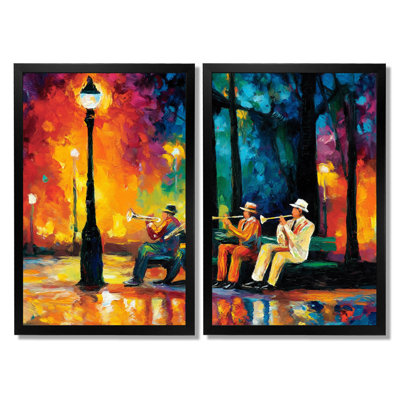 «Outdoor Jazz Music In Paris - Music Jazz», reproduction d'art sur toile, ensemble d'art mural rétro jaune de 2