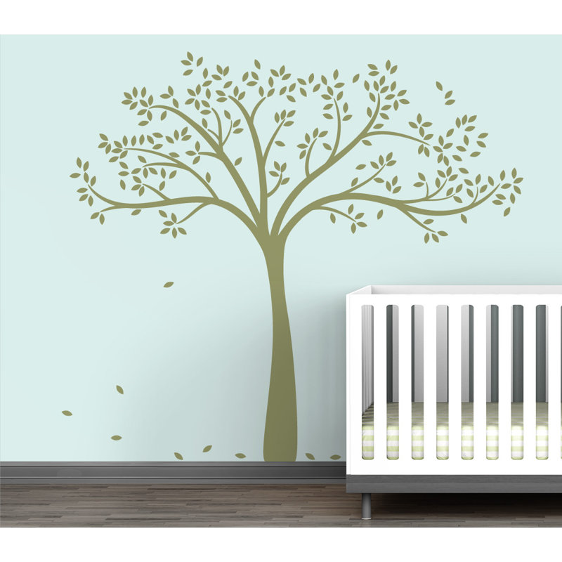 Décalcomanie murale arbre d’automne monochrome, Vert olive véritable