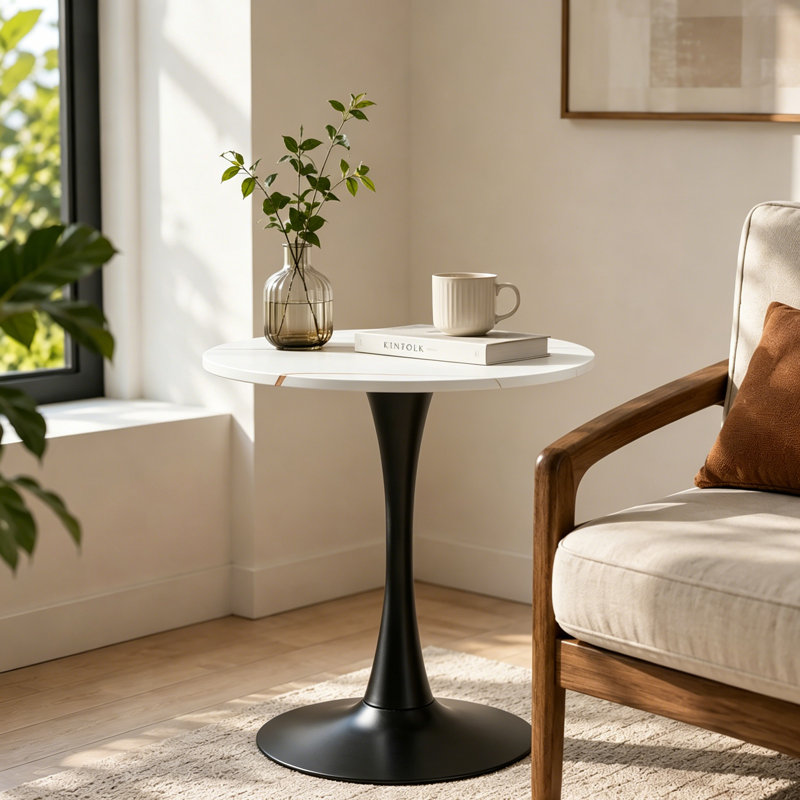 Petite table de salle à manger ronde Table de cuisine Table bistro Table cocktail Table tulipe Table bistro, White/Black