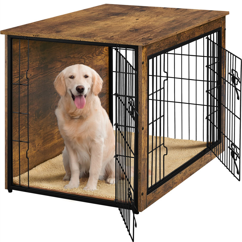 Metal Pet Crate with 2 Doors, Rustic Brown