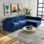 Canapé modulaire en velours bleu Christian faisant face à la droite