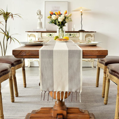 Cotton Linen Table Runner 180cm Long with Hand-Tassels