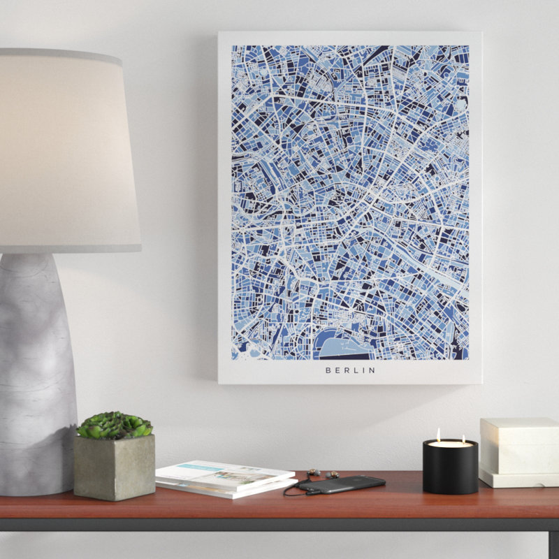 « berlin germany city map blue », impression sur toile tendue, H 32 po x l 24 po x P 2 po
