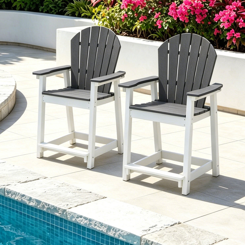 Ensemble de chaises haute en PEHD Adirondack (ensemble de 2), Gris / Blanc