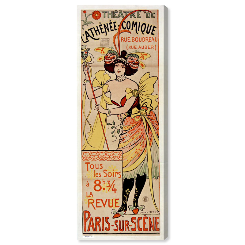 Décoration murale rétro L Athenee Comique par Art Remedy, Toile tendue, H 54 po x l 20 po