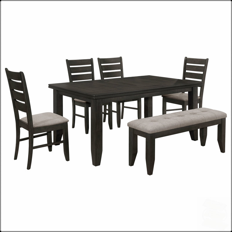 Ensemble de salle à manger rectangulaire moderne six pièces avec banc et chaises pour des espaces de rassemblement polyvalents à la maison