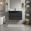 Wall-Mounted Bathroom Vanity - Double Soft-Close Drawers, Eco-Friendly, One-Piece Matt Black Basin, KD