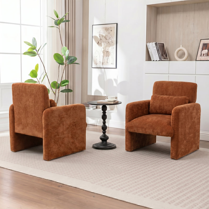 Fauteuil moderne recouvert de lin, Orange