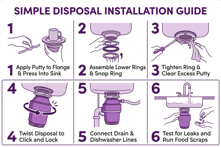 illustration depicting how to install a garbage disposal