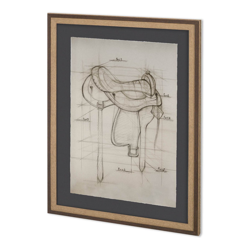 Reproduction d'art encadrée texturée, 34.0L x 1.8W x 44.5H, Horse Seat II, Brun