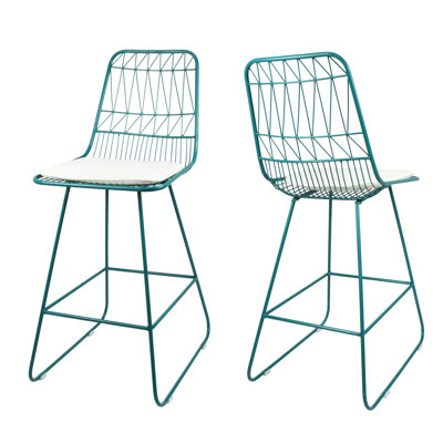 Tabouret de comptoir beige avec base en fer et coussin, de 2 coussins à eau