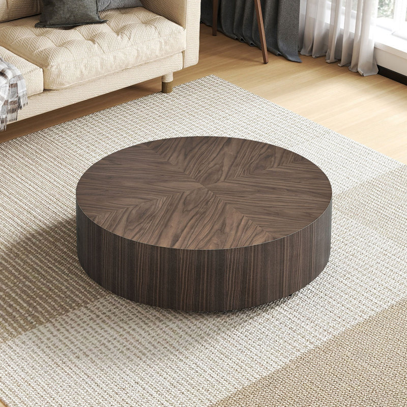 Table basse ronde moderne, table basse en bois pour le salon, Noyer