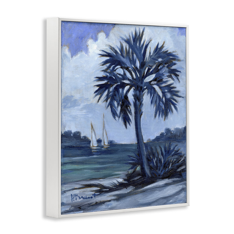 «Blue Palm Impressions», estampe numérique par Paul Brent bf-377, Estampe numérique encadrée blanc bord de mer