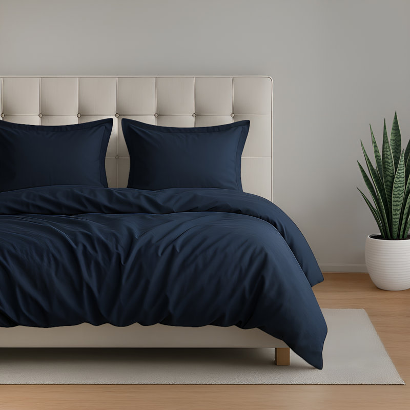 100% Cotton Sateen Weave Solid Duvet Cover Set - Includes 1 Duvet Cover & 2 Pillow Sham Set, Navy