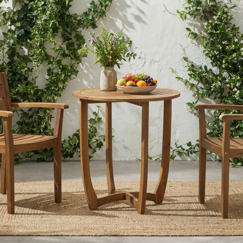 Table d'appoint ronde d'extérieur moderne en teck de 70 cm (27,5 po), en bois d'acacia, fabriquée en bois dur durable, naturellement résistant aux intempéries, idéale pour une utilisation à l'extérieur.