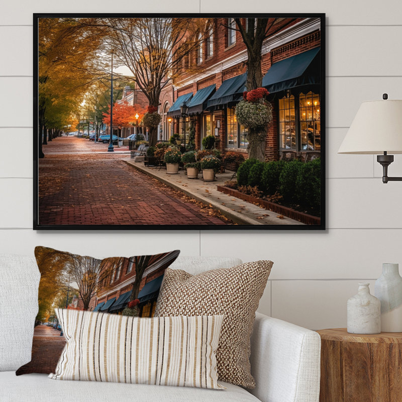 Charmante vieille rue du Kansas, Missouri I, reproduction sur toile, H 30 po x l 40 po x P 1,5 po, Cadre flottant noir