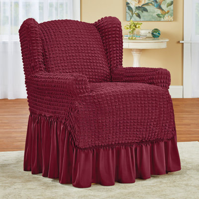Ruffled Box Cushion Wingback Slipcover
