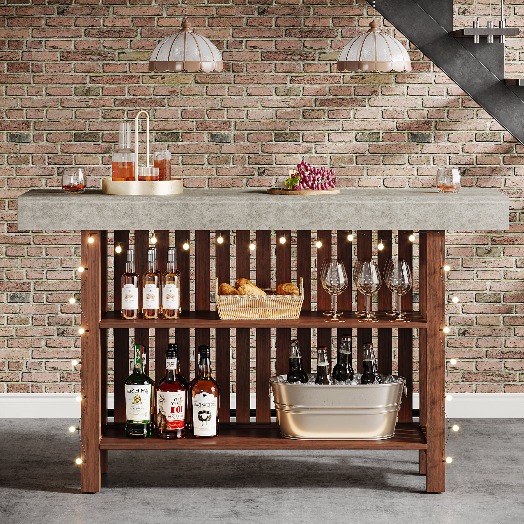Wrought Studio™ Modern 2-Tier Bar Table Footrest Home Bar Unit Corner Mini Coffee Bar Cabinet Kitchen Pub & Reviews | Wayfair