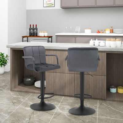 Haymark Swivel Upholstered and Velvet Adjustable Height Bar Stool with Steel Frame
