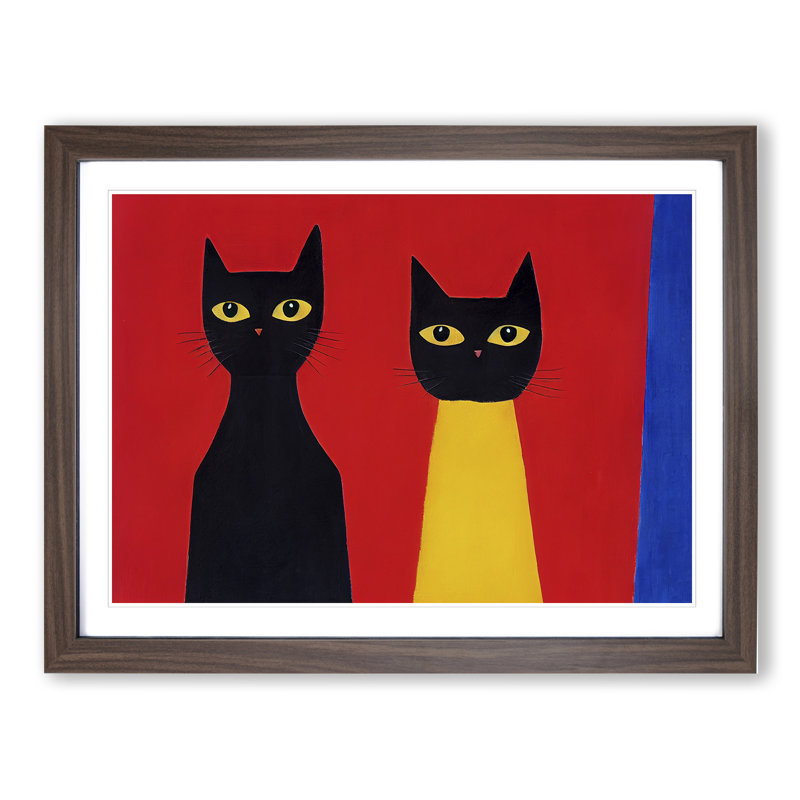 Two Abstract Cats Vol.5 - Framed Print, 25cm H x 34cm W x 2cm D, Walnut Framed