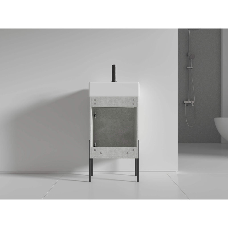 Taft Avenue 17'' Single Bathroom Vanity with Solid Surface Top, Gray Marble, Black Matte