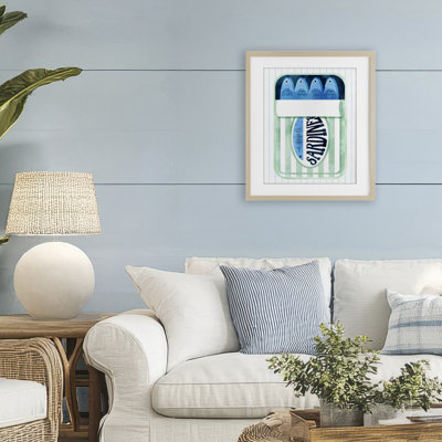 «Seafoam Sardine Tin over Stripes», reproduction encadrée sous verre, design par Daphne Polselli