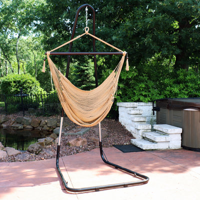 Poe Caribbean-Style Hammock Hanging Chair with Adjustable Stand - Tan