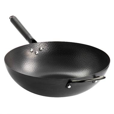 13,5-inch Pre-Seasoned Black Carbon Steel Wok with Flat Bottom