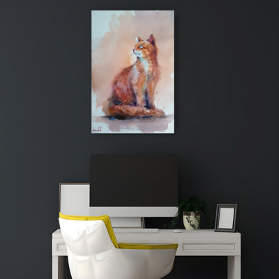 Orange Watercolor Cat Contemporary Cat Wall Art Print