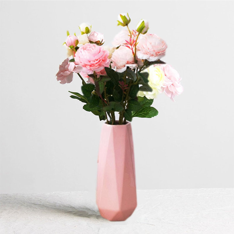 7.8"H Table Vase, Chinoiserie Ceramic Floral Vase, Rustic Small Vase for Home Decor, Pink